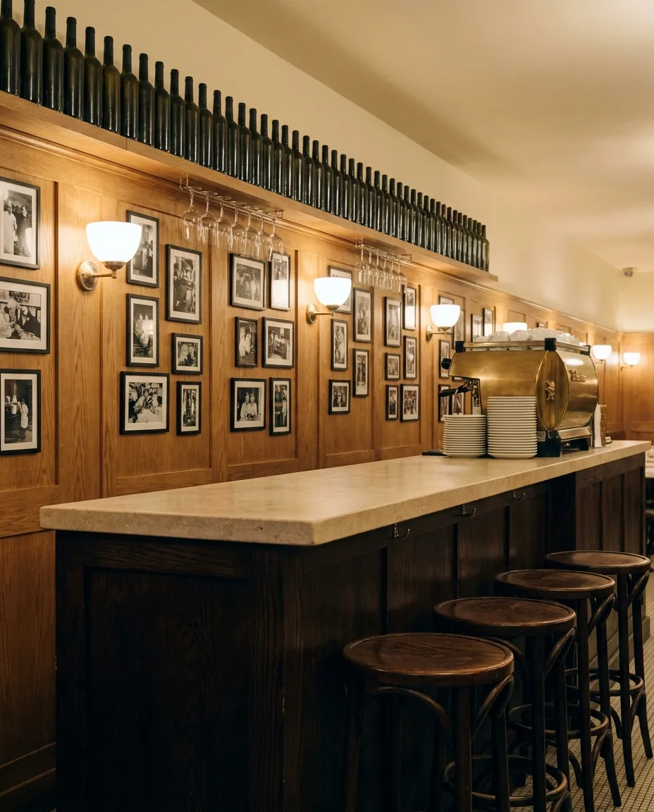Die Theke mit den Barhockern