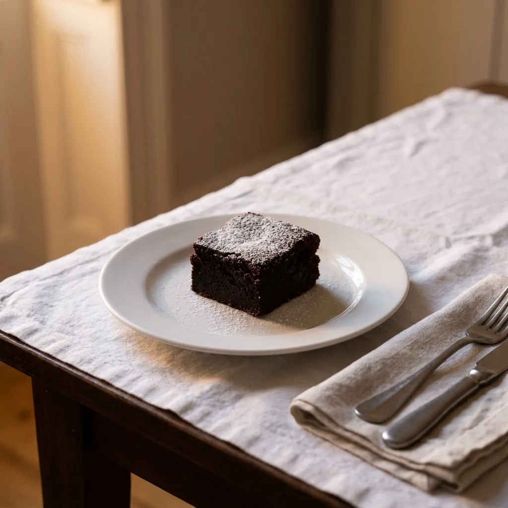 Ein Stück Torta Barozzi mit Puderzucker