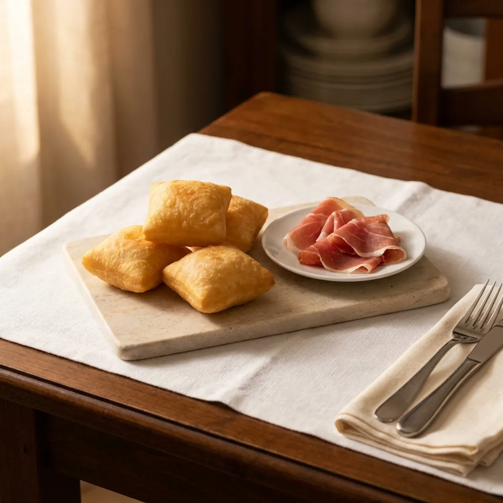 Gnocco Fritto mit Culatello auf einem hölzernen Brett
